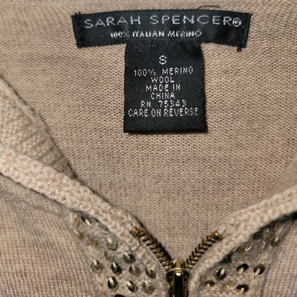 Like New Sarah Spencer Taupe Gold Sequin Zip Hoodie Cardigan M Wool - Picture 6 of 14